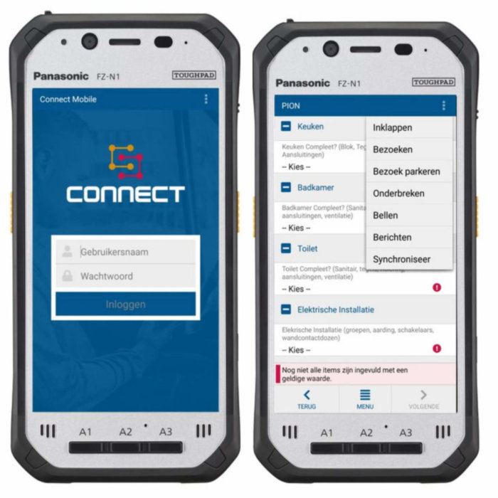 voorbeeld schermen Connect Mobile